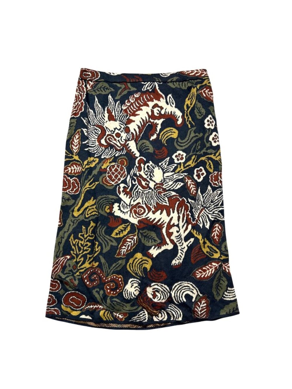 Peruvian Connection Womens L Dragon Print Pencil Skirt 100% Pima Cotton Multicol